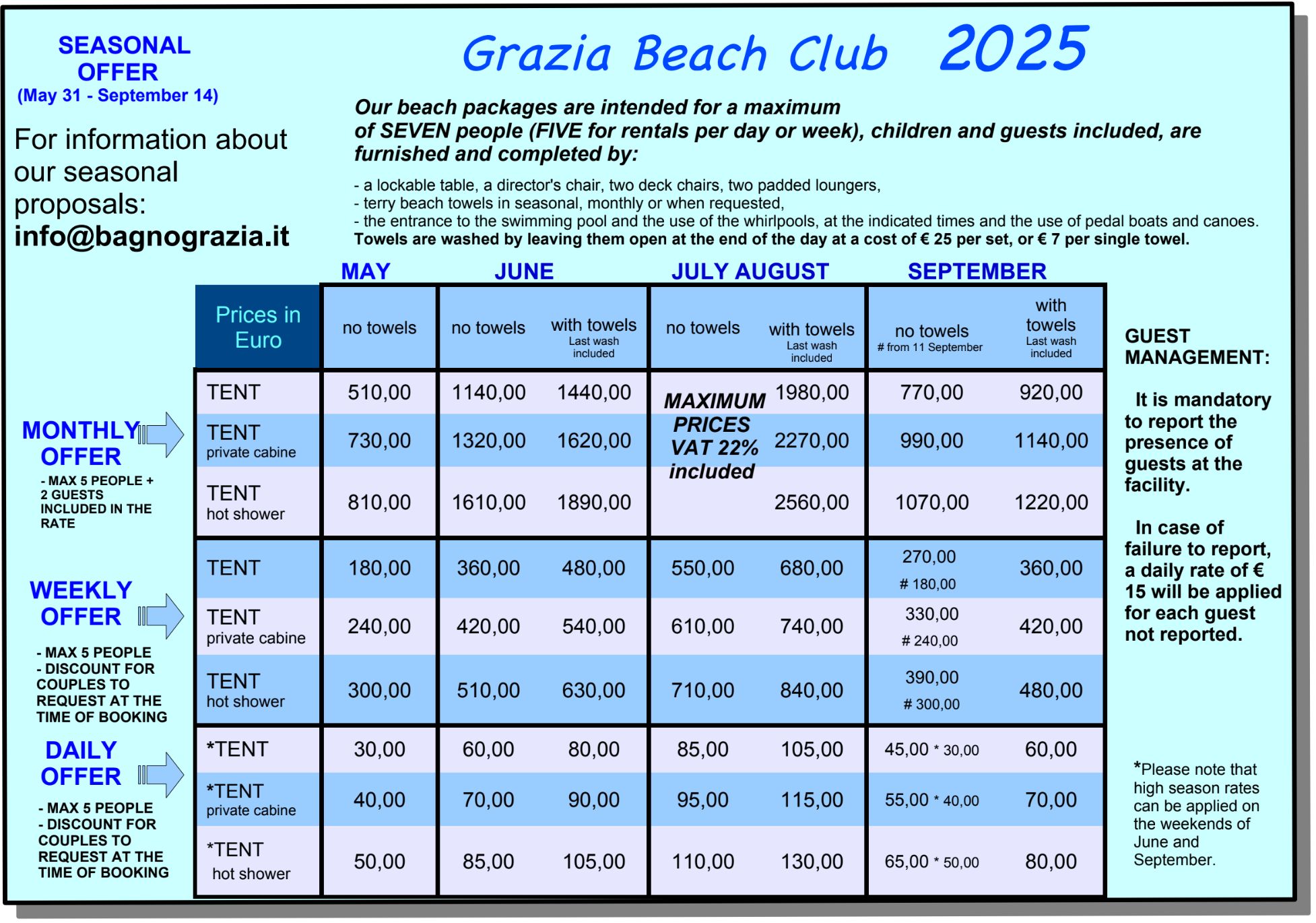 rates 2025 bagno grazia pietrasanta forte dei marmi versilia