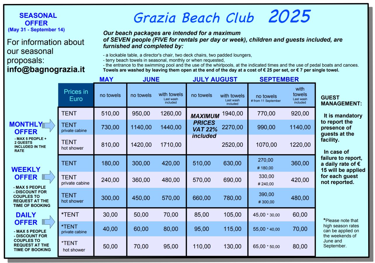 rates 2025 bagno grazia pietrasanta forte dei marmi versilia